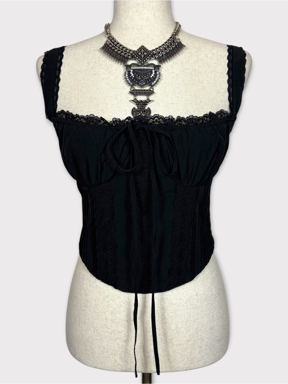 Lace Trim Peasant Babydoll Corset Tank Top Medium Grunge Whimsigoth Coquette